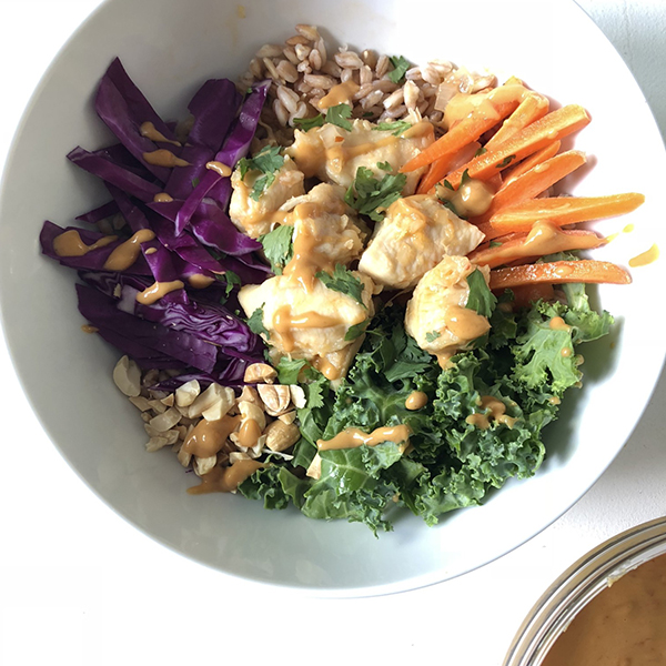 Thai Chicken Buddha Bowls with Spicy Peanut Sauce